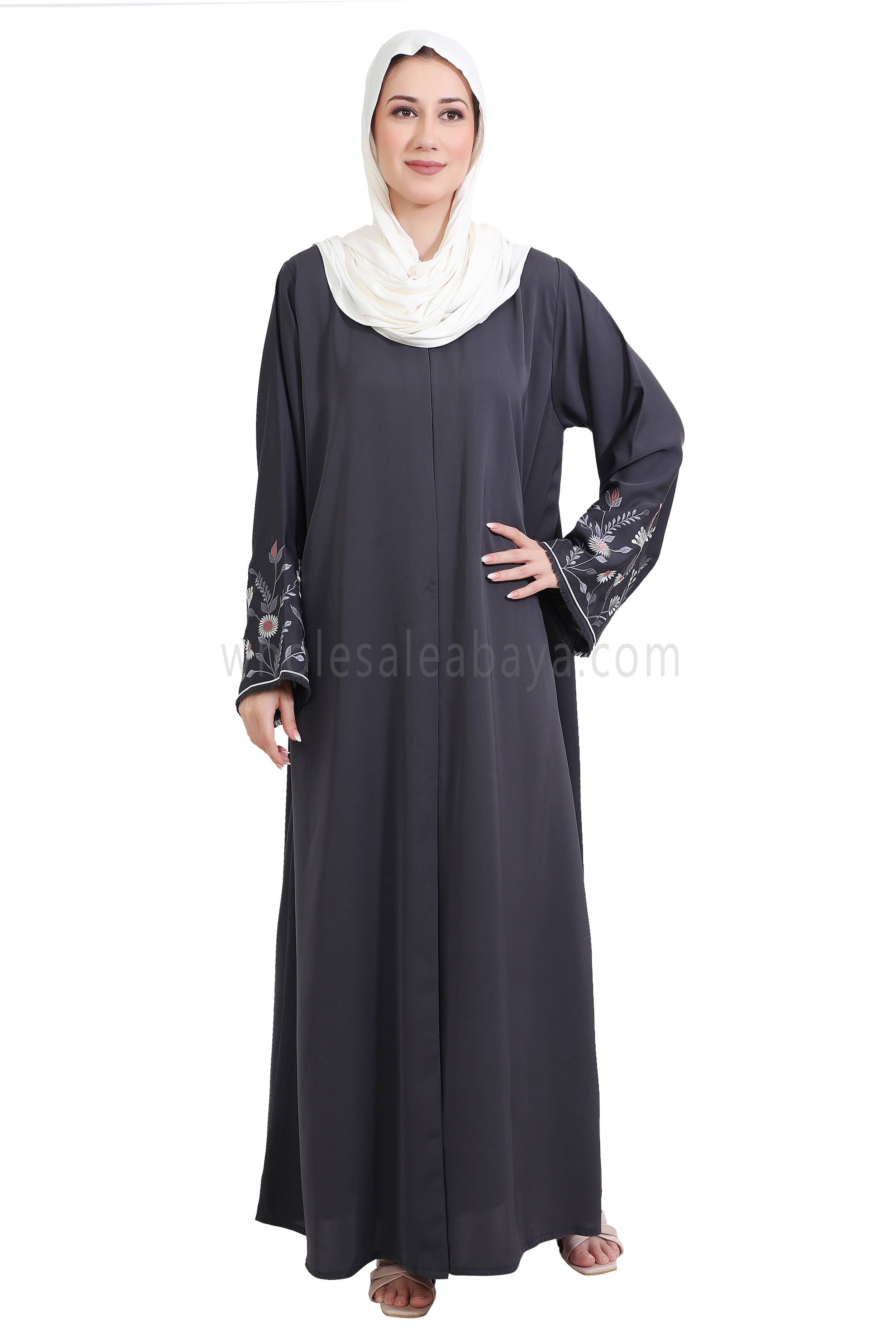 Nida Open Abaya With Embroidered Sleeves