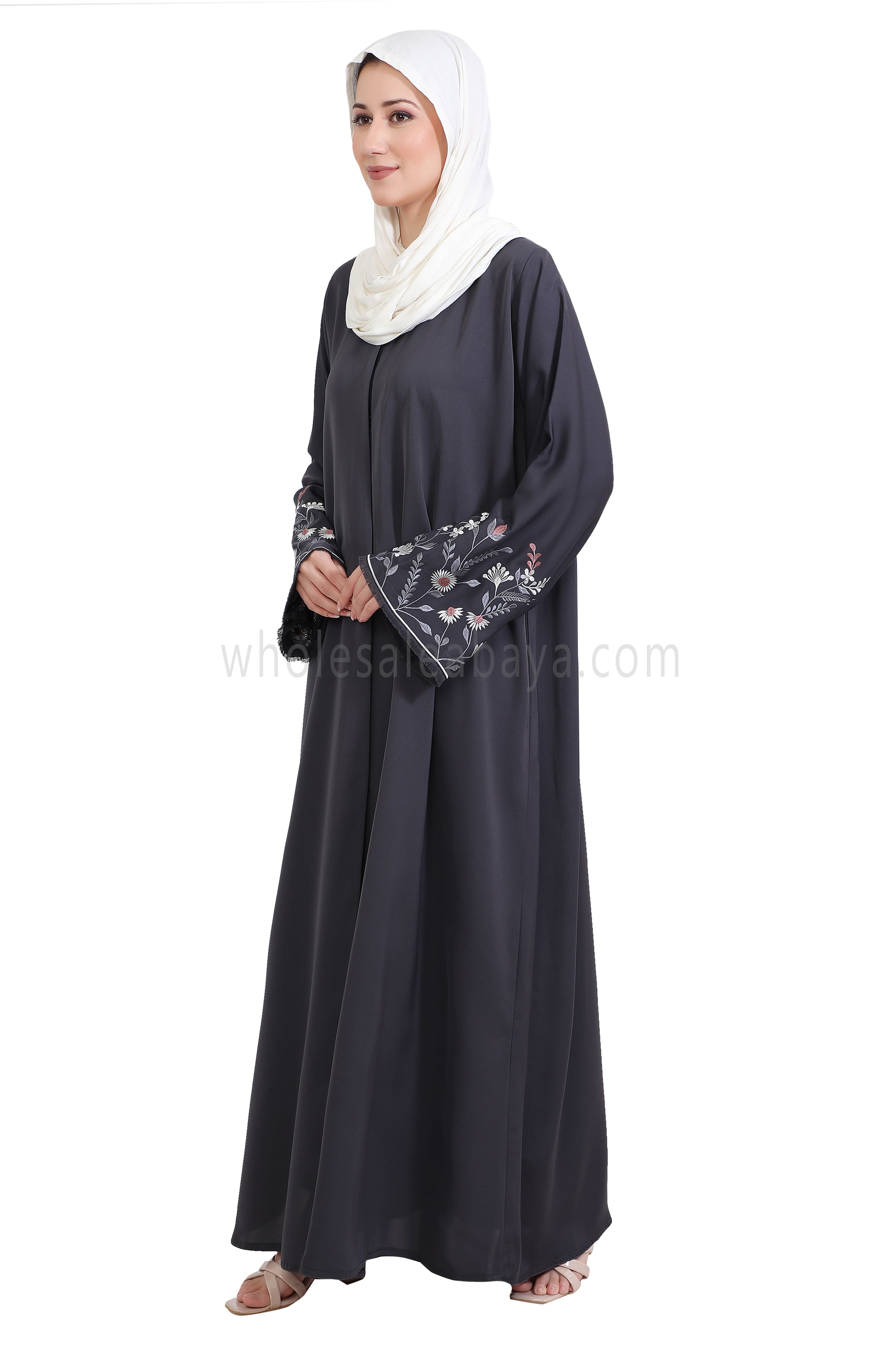 Nida Open Abaya With Embroidered Sleeves
