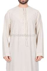 Men's Premium Emirati Thoube  With Buttons & Tassel Cream