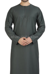 Men's Classic Plain Omani Thoube With Front Zip Khaki Green