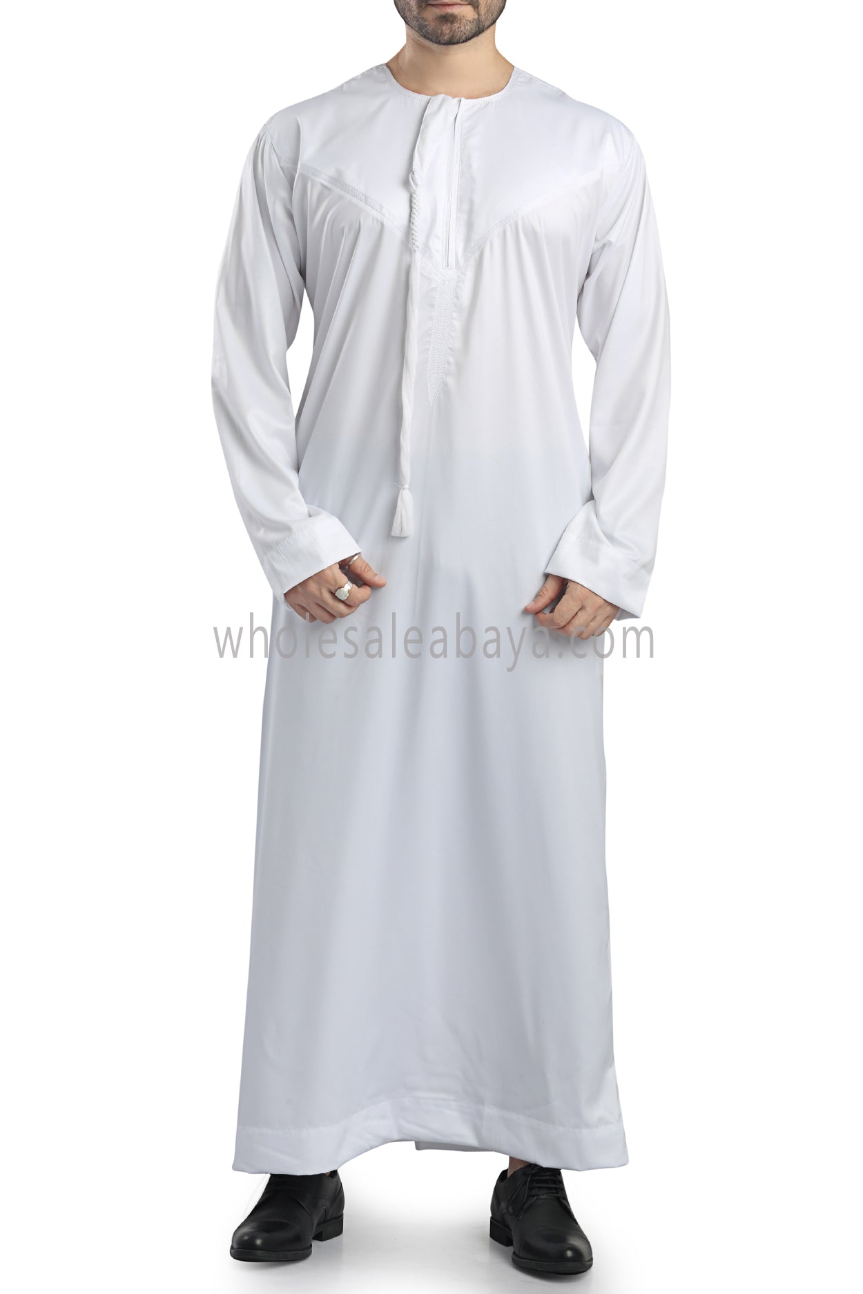 Men's Shiny Omani Thoube with Designer Tassel White