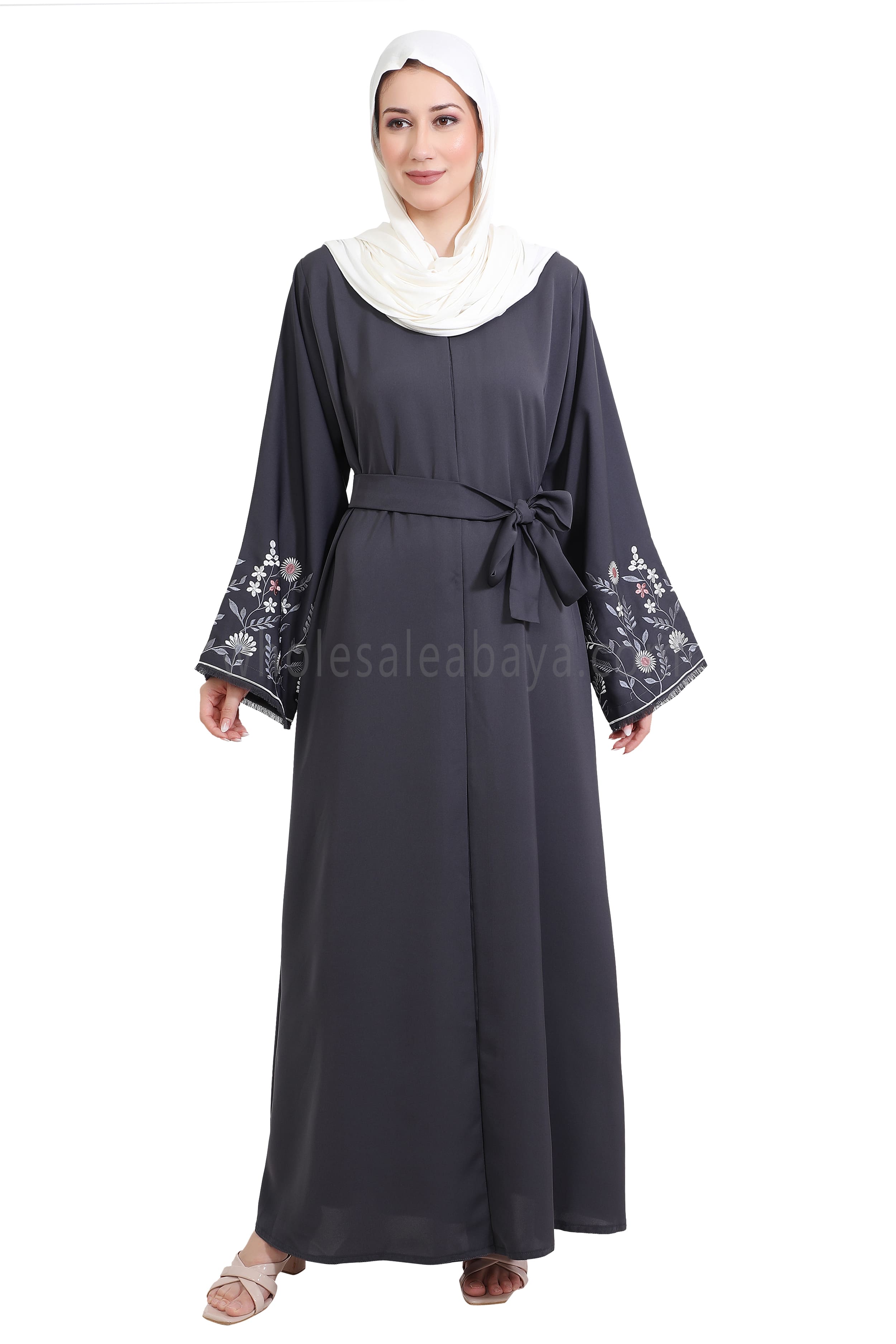 Nida Open Abaya With Embroidered Sleeves