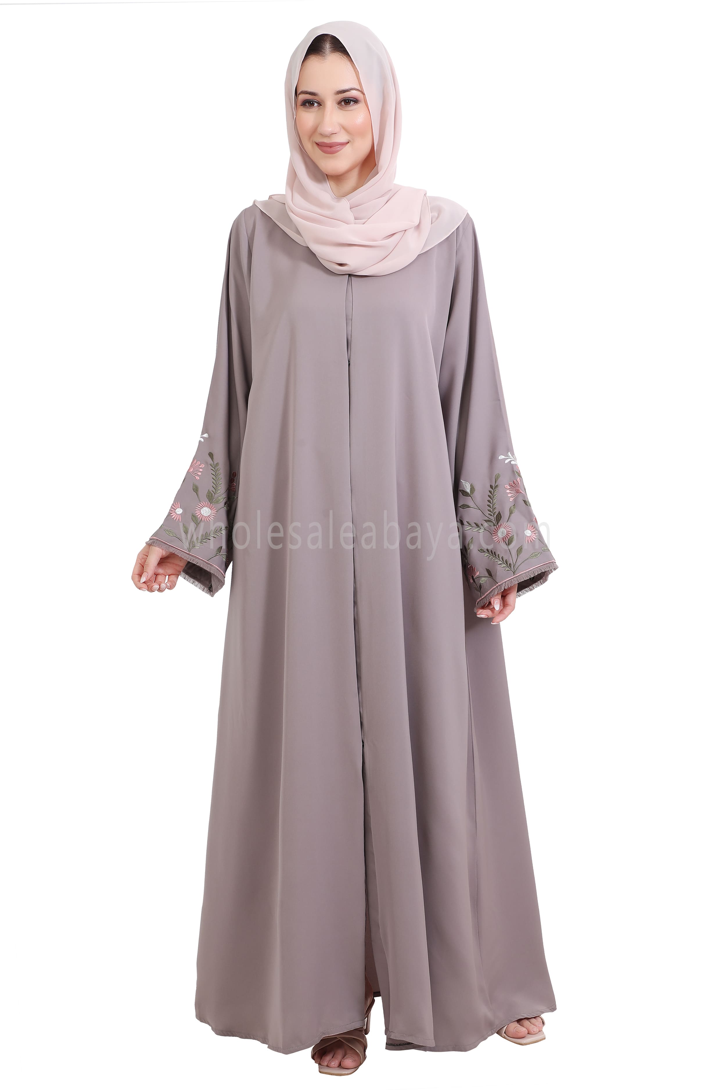 Nida Open Abaya With Embroidered Sleeves