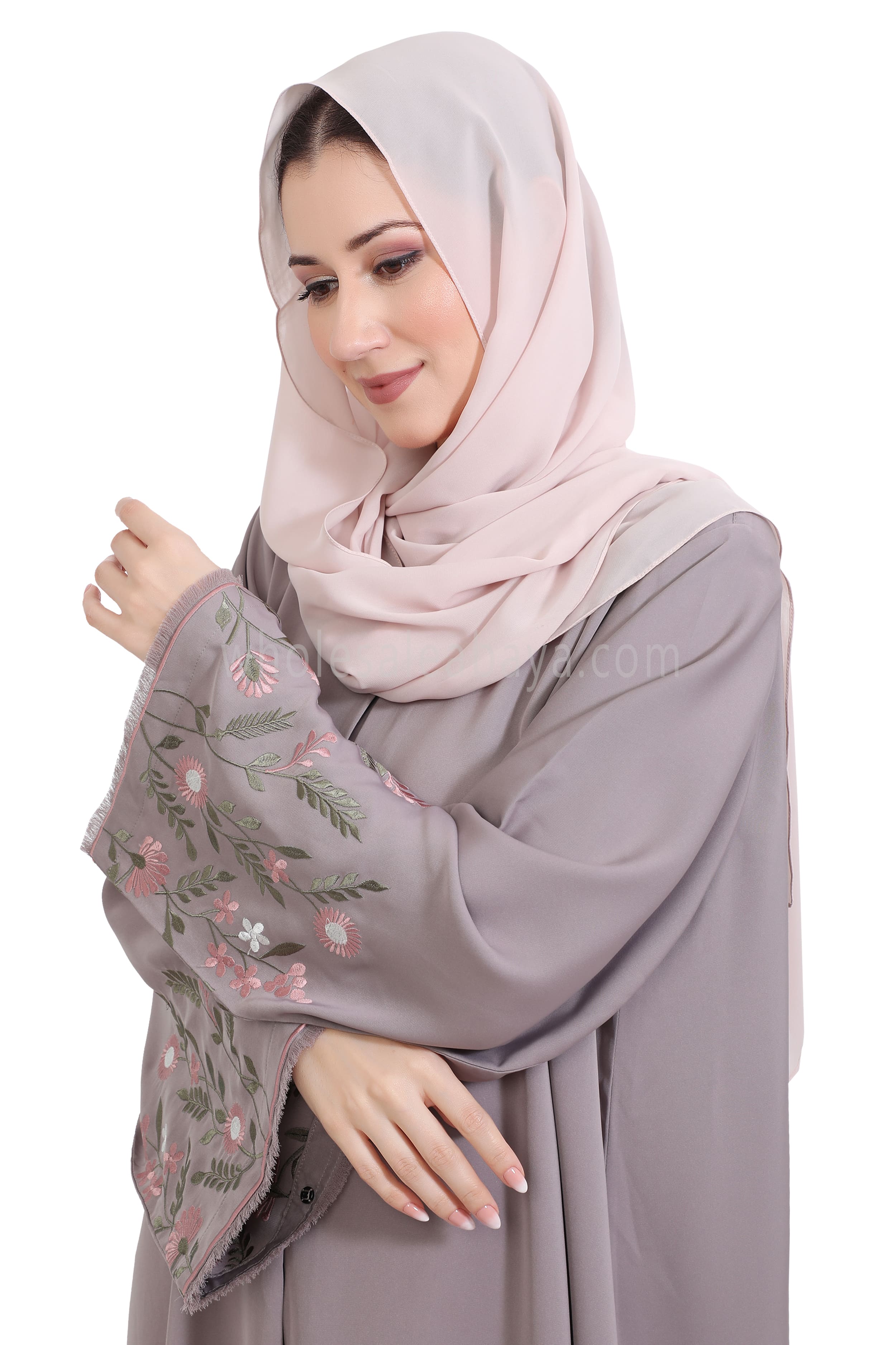 Nida Open Abaya With Embroidered Sleeves