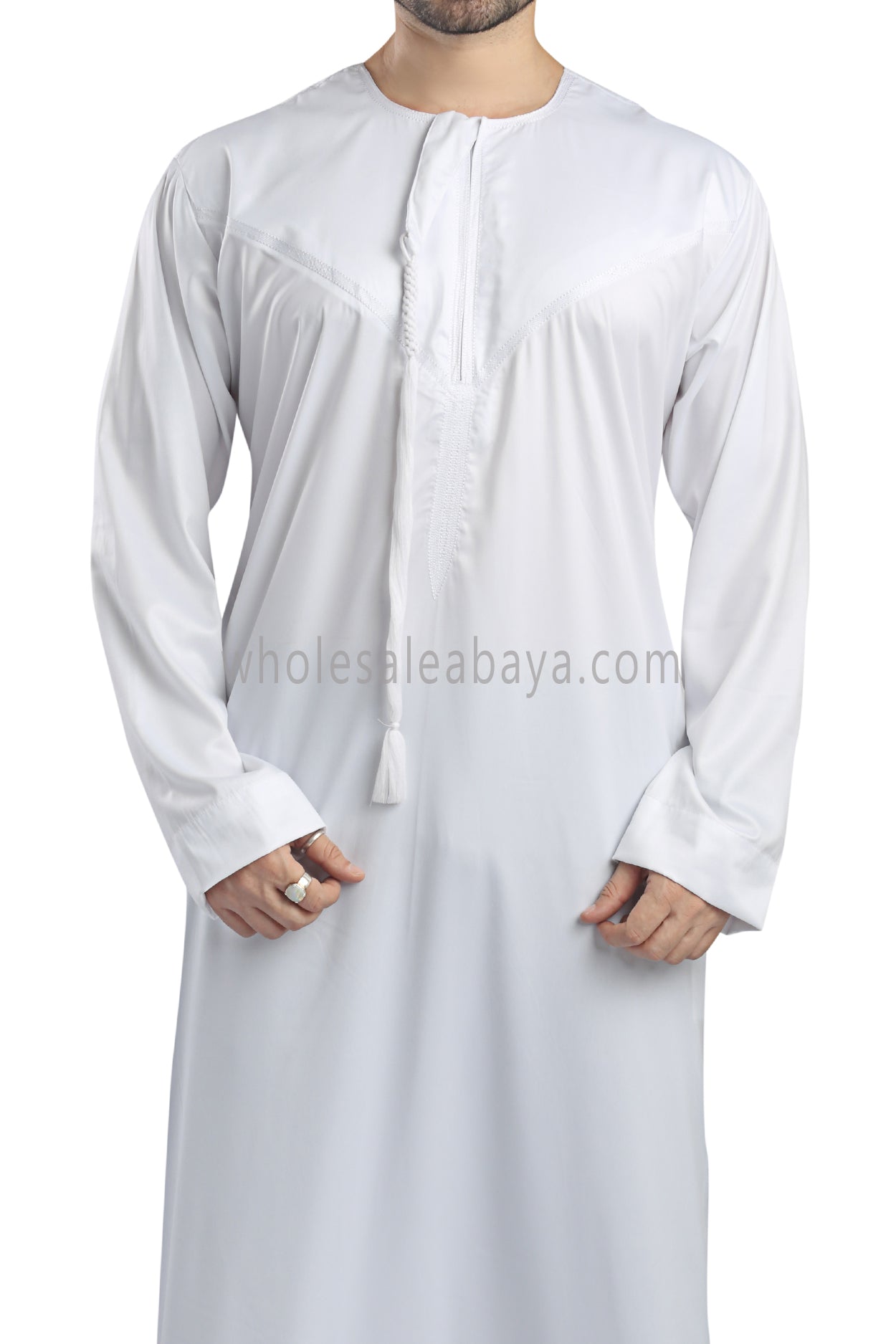 Men's Shiny Omani Thoube with Designer Tassel White