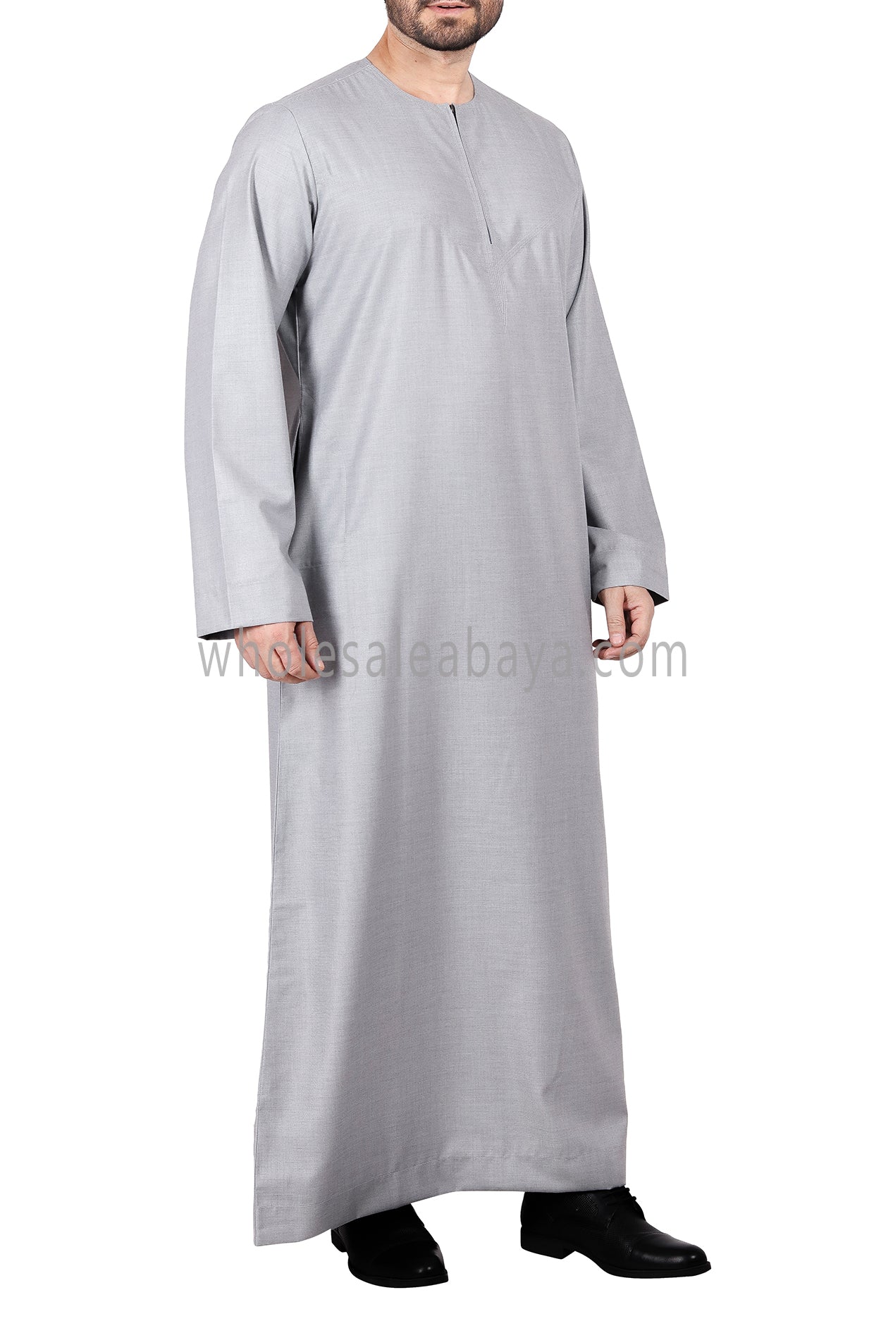 Men's Classic Plain Omani Thoube With Front Zip Light Grey
