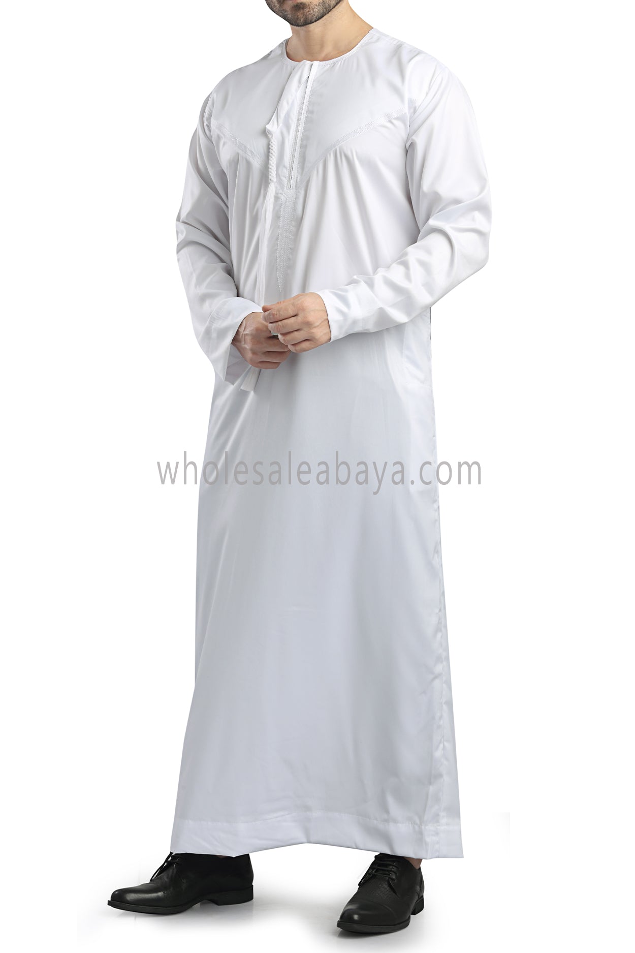 Men's Shiny Omani Thoube with Designer Tassel White