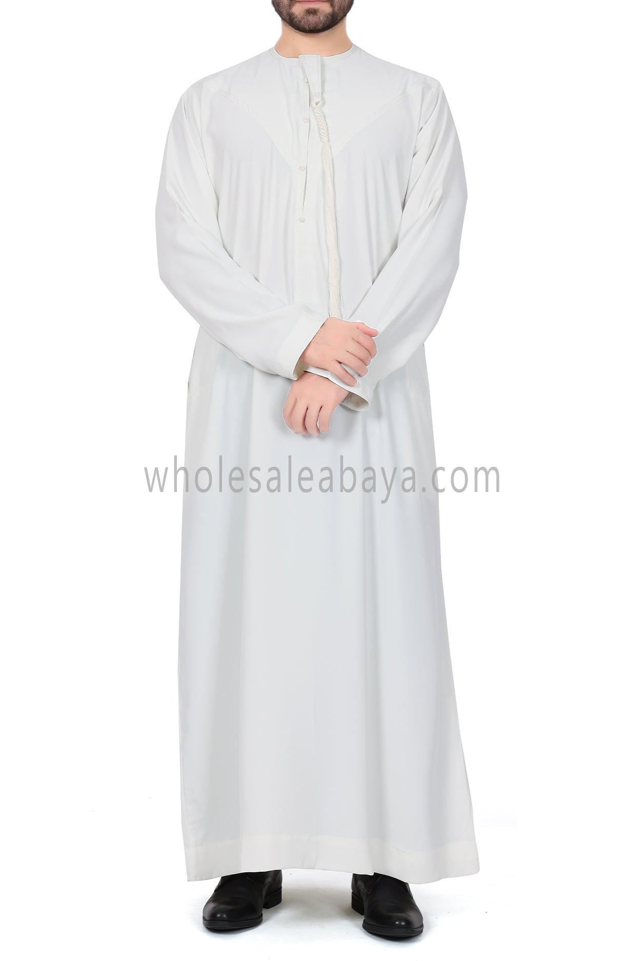 Men's Premium Emirati Thoube  With Buttons & Tassel Off White Colour