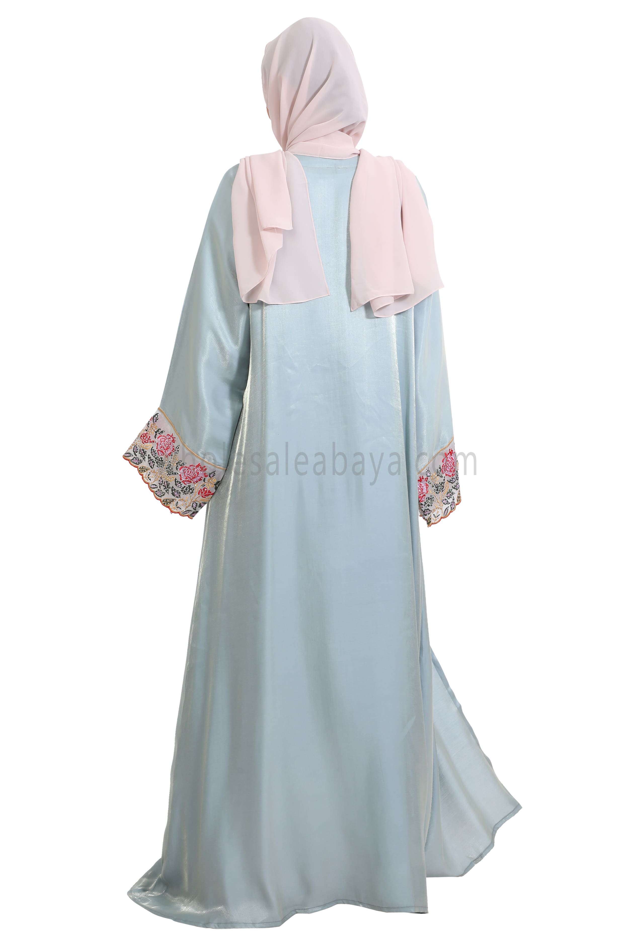 Shimmer Open Abaya With Embellished Lace on the Sleeves