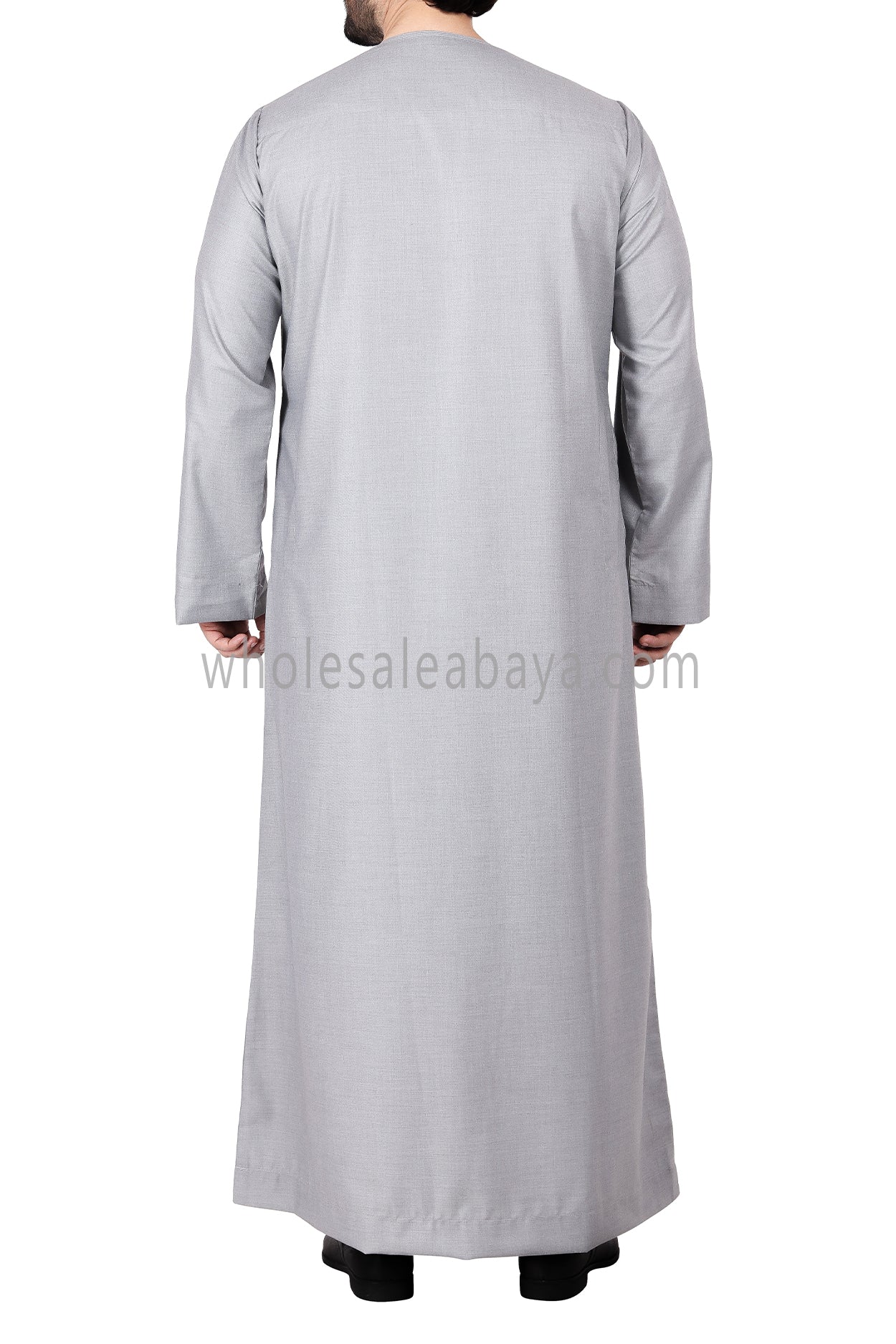 Men's Classic Plain Omani Thoube With Front Zip Light Grey