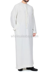 Men's Premium Emirati Thoube  With Buttons & Tassel Off White