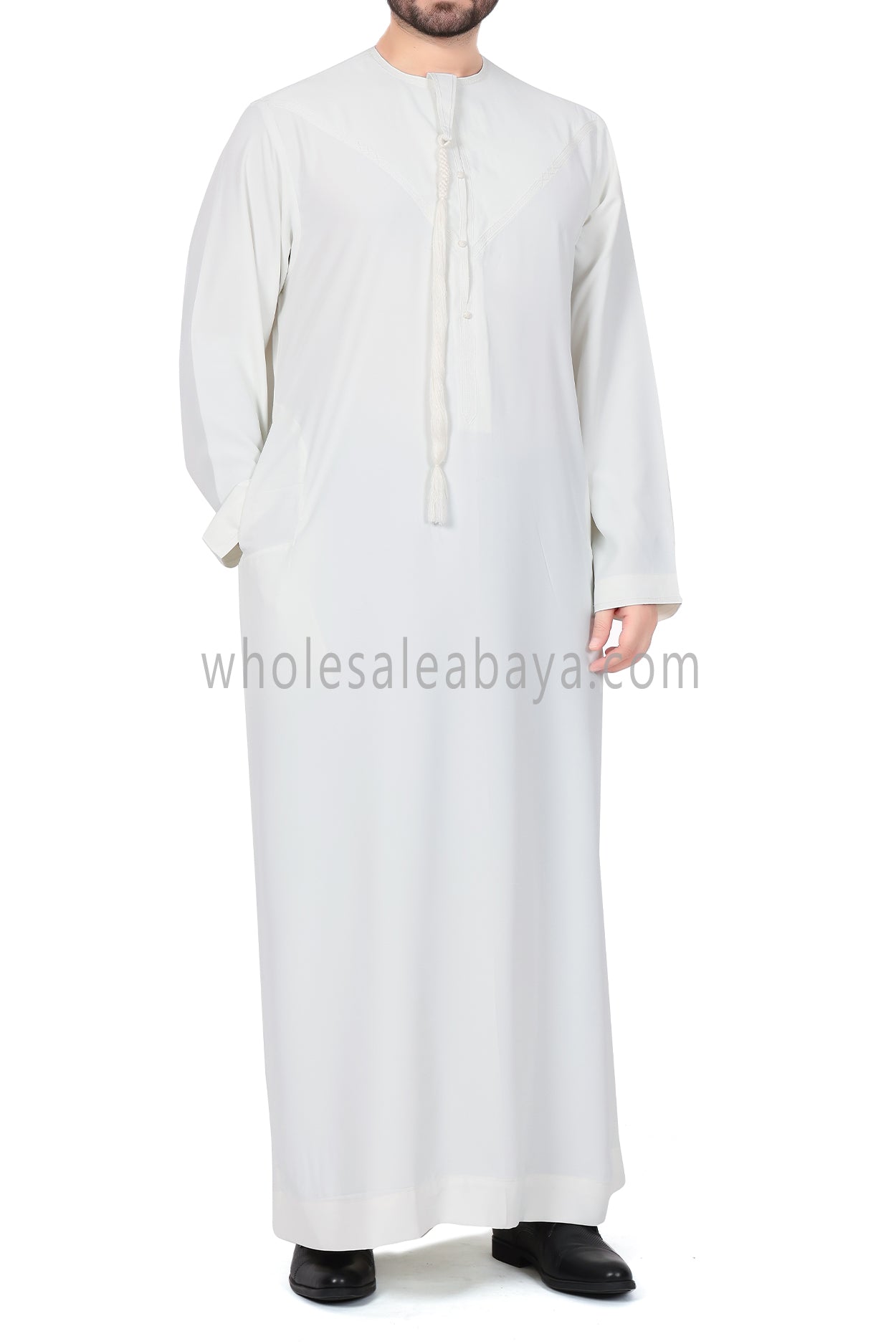 Men's Premium Emirati Thoube  With Buttons & Tassel Off White