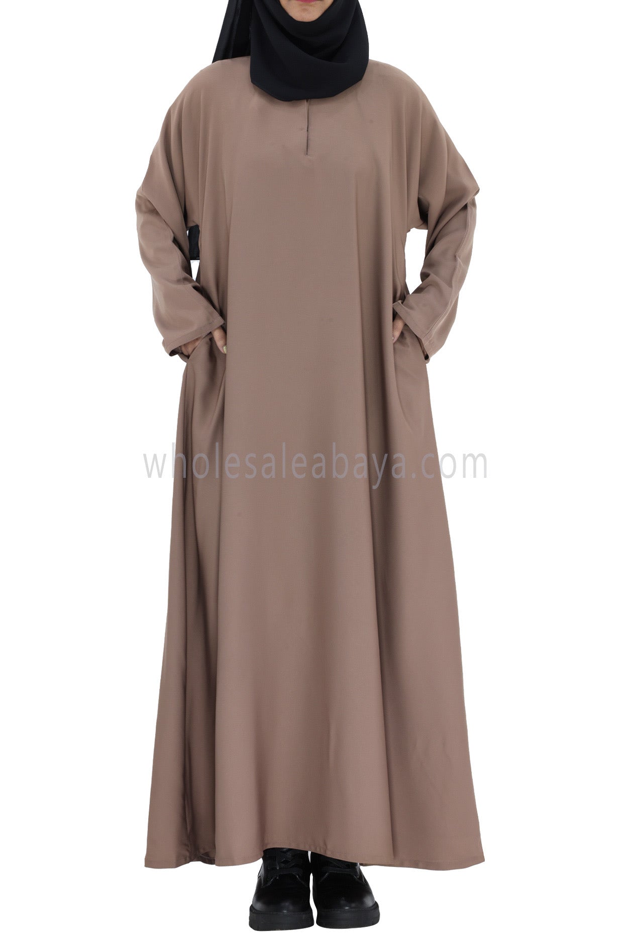 Plain Closed Abaya With  A-Line Straight Cut Mocha Brown