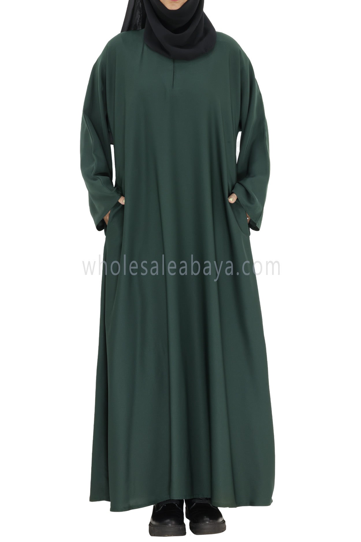 Plain Closed Abaya With  A-Line Straight Cut Emerald Green