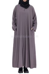 Plain Closed Abaya With  A-Line Straight Cut Mauve Grey
