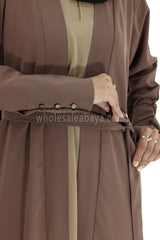 2 In One Front Open Abaya With Inner Slip Taupe Brown