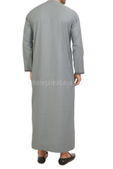 Men's Embroidered Omani Thoube With Tassel 90074 Light Grey