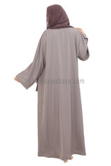 Front Open Nida Abaya With Buttons Light Grey 30051