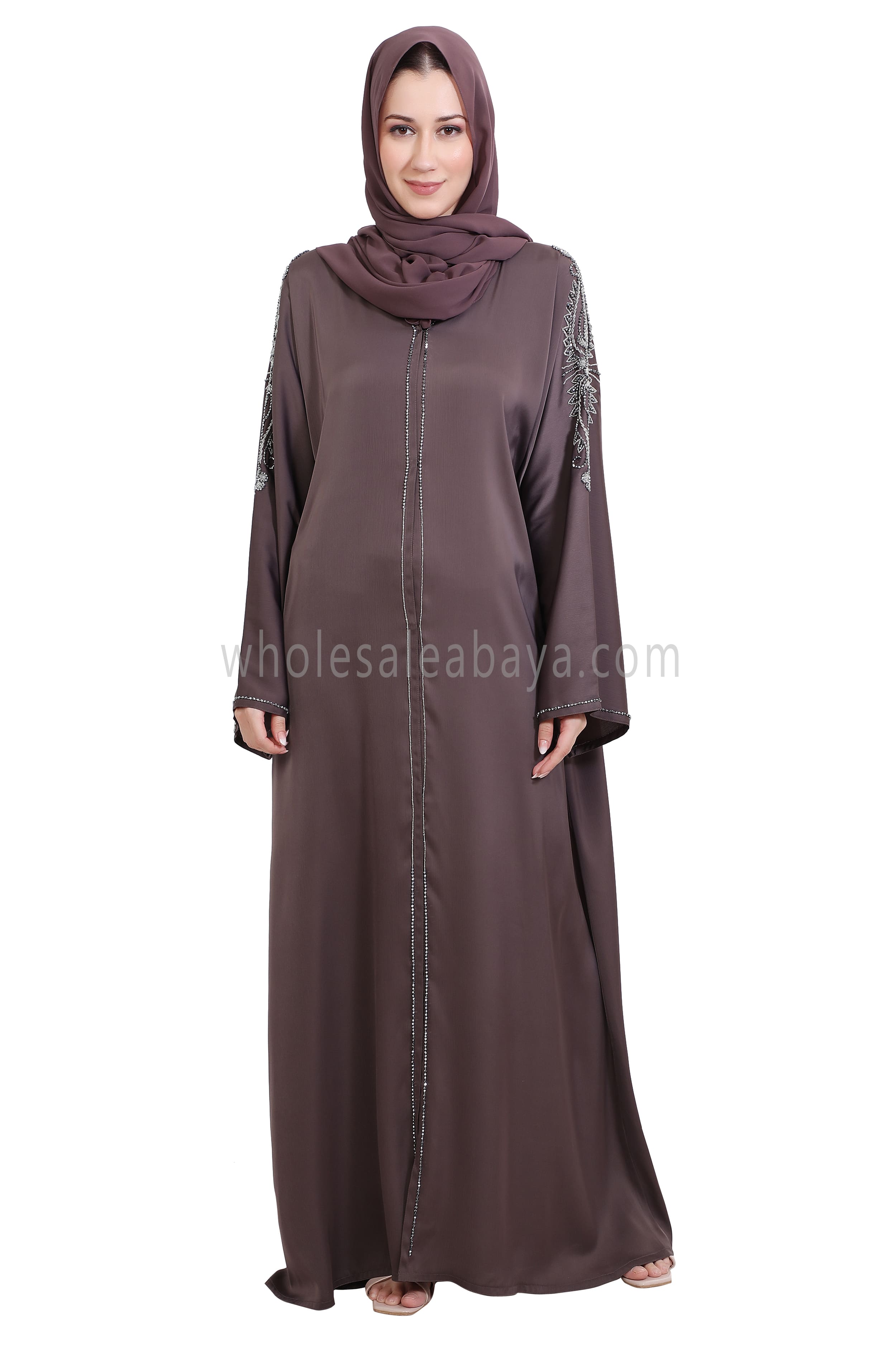 Open Abaya Style With Floral Vine Handwork