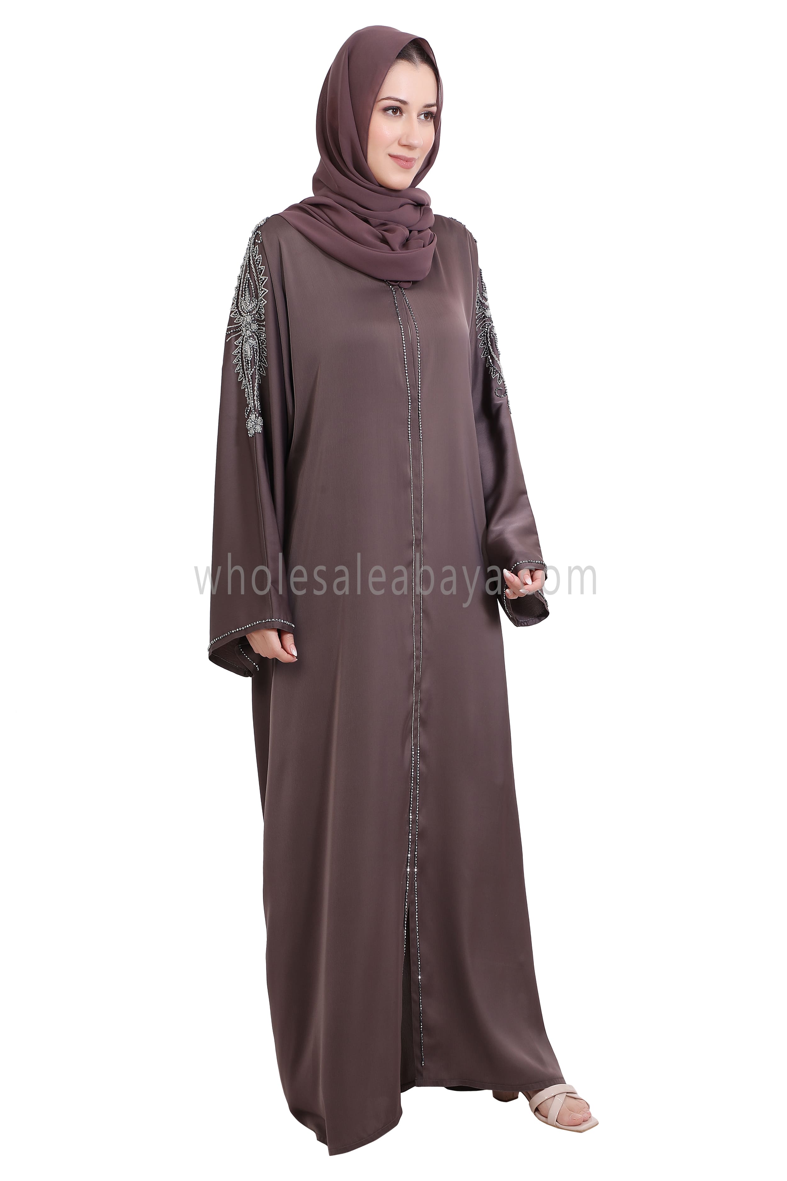 Open Abaya Style With Floral Vine Handwork