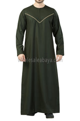 Premium Omani Thoubes with Embroidered "V" Stitching Dark Green