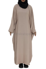 Plain Closed Butterfly Abaya With Inner Belt Ivory