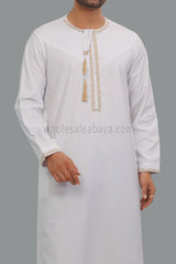 Premium Quality Embroidered Omani Tassel Thoube White