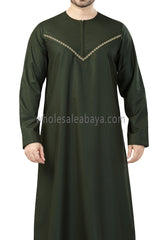 Premium Omani Thoubes with Embroidered "V" Stitching Dark Green