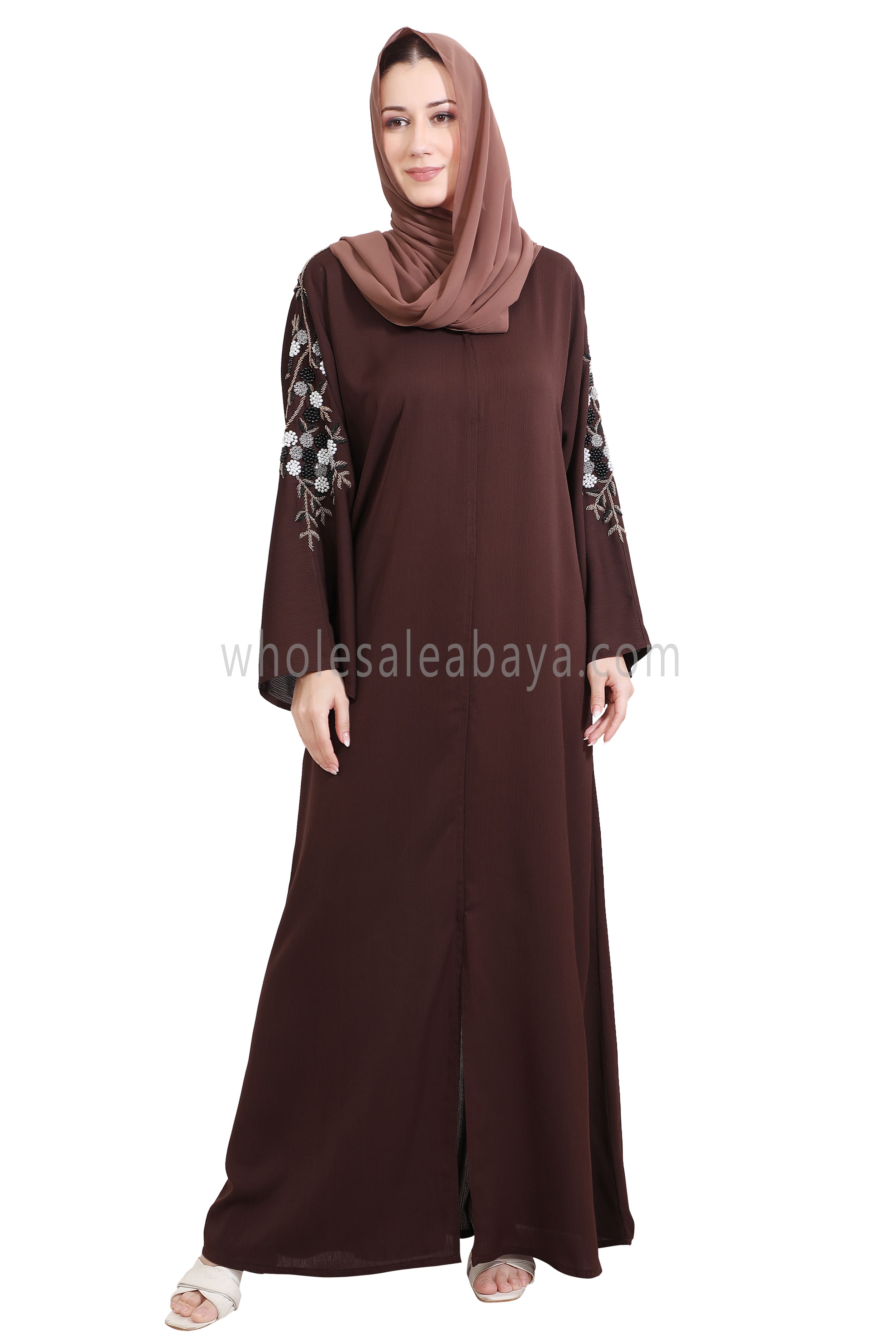 Open Abaya Style With Floral and Leaf Handwork