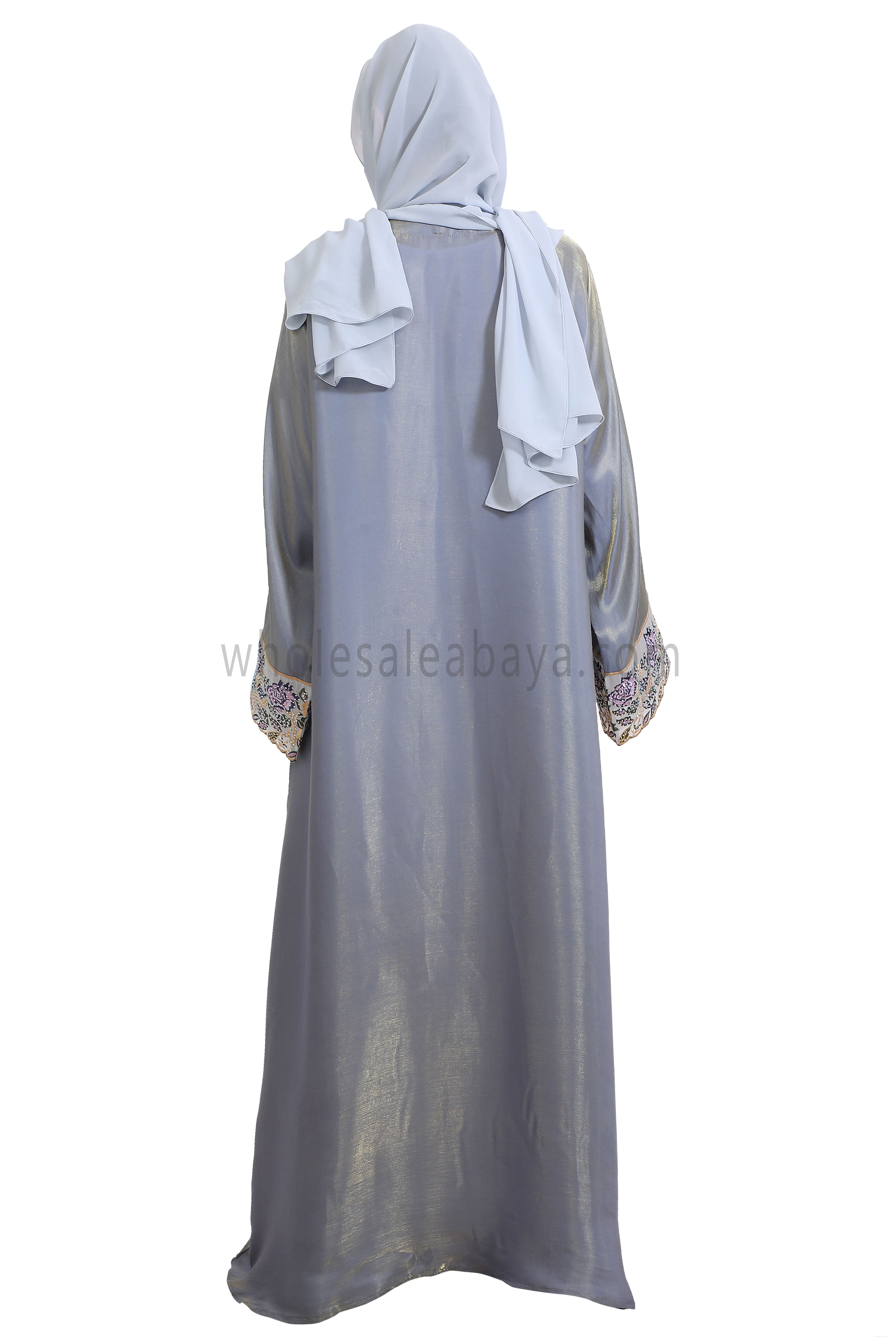Shimmer Open Abaya With Embellished Lace on the Sleeves