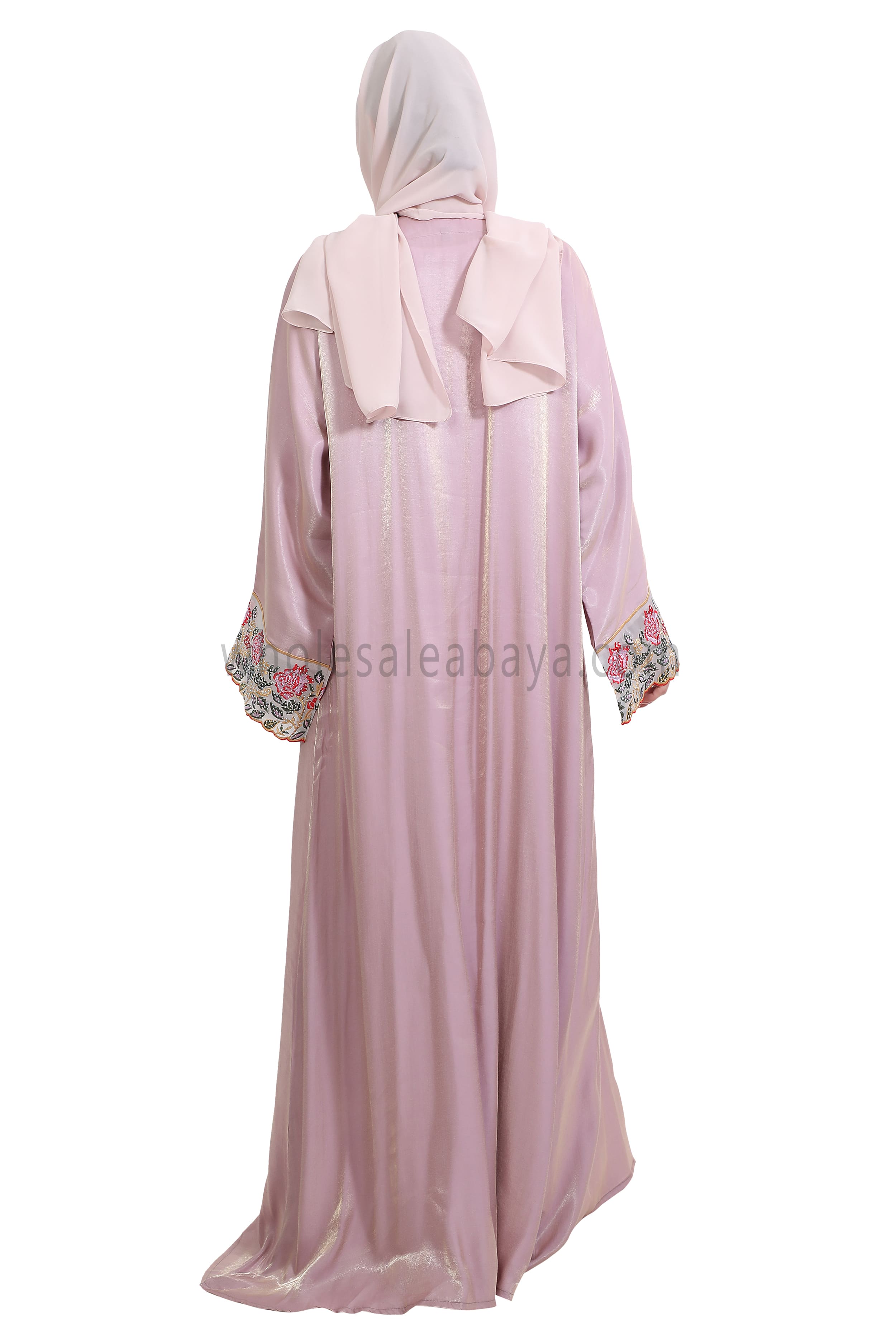 Shimmer Open Abaya With Embellished Lace on the Sleeves