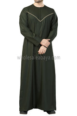 Premium Omani Thoubes with Embroidered "V" Stitching Dark Green