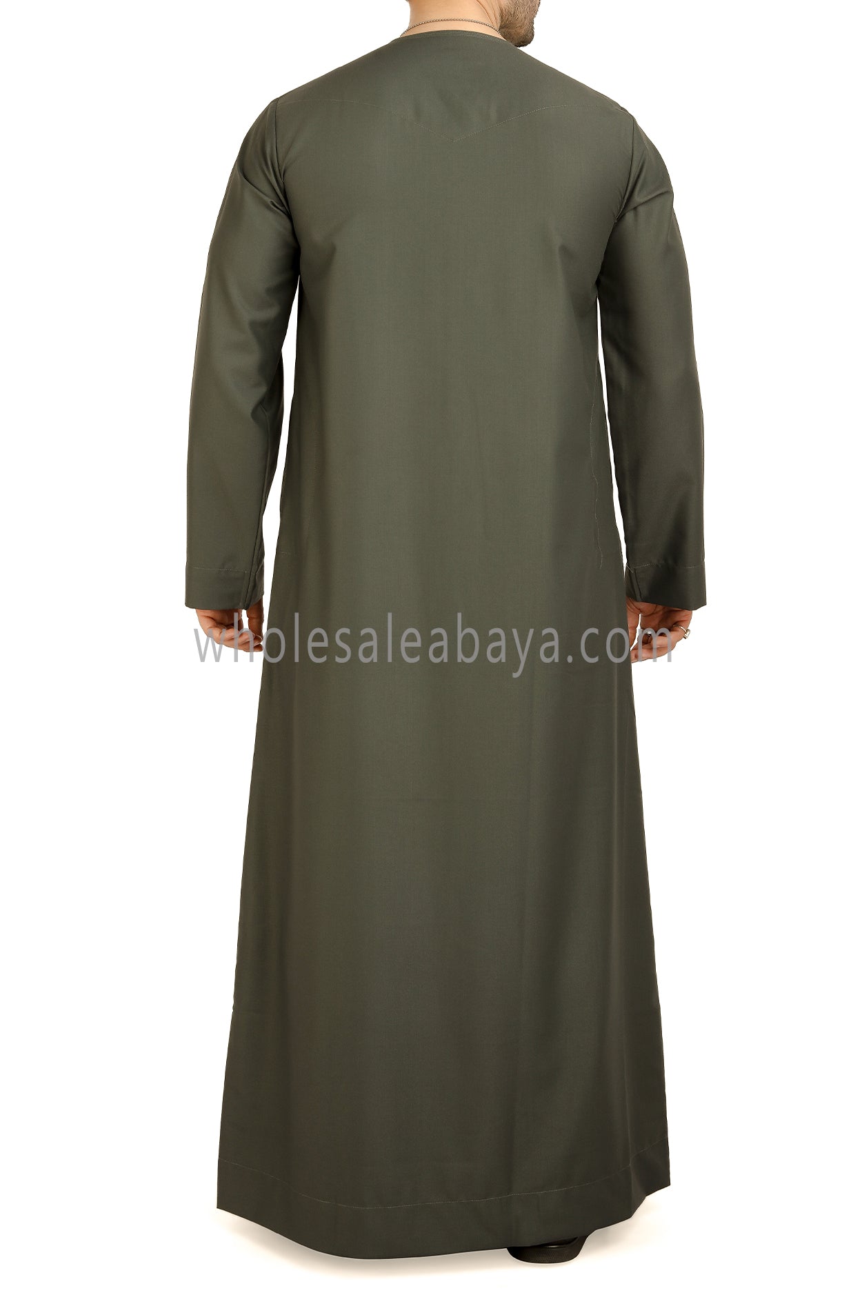 Men's Classic Plain Omani Thoube With Front Zip Olive Green