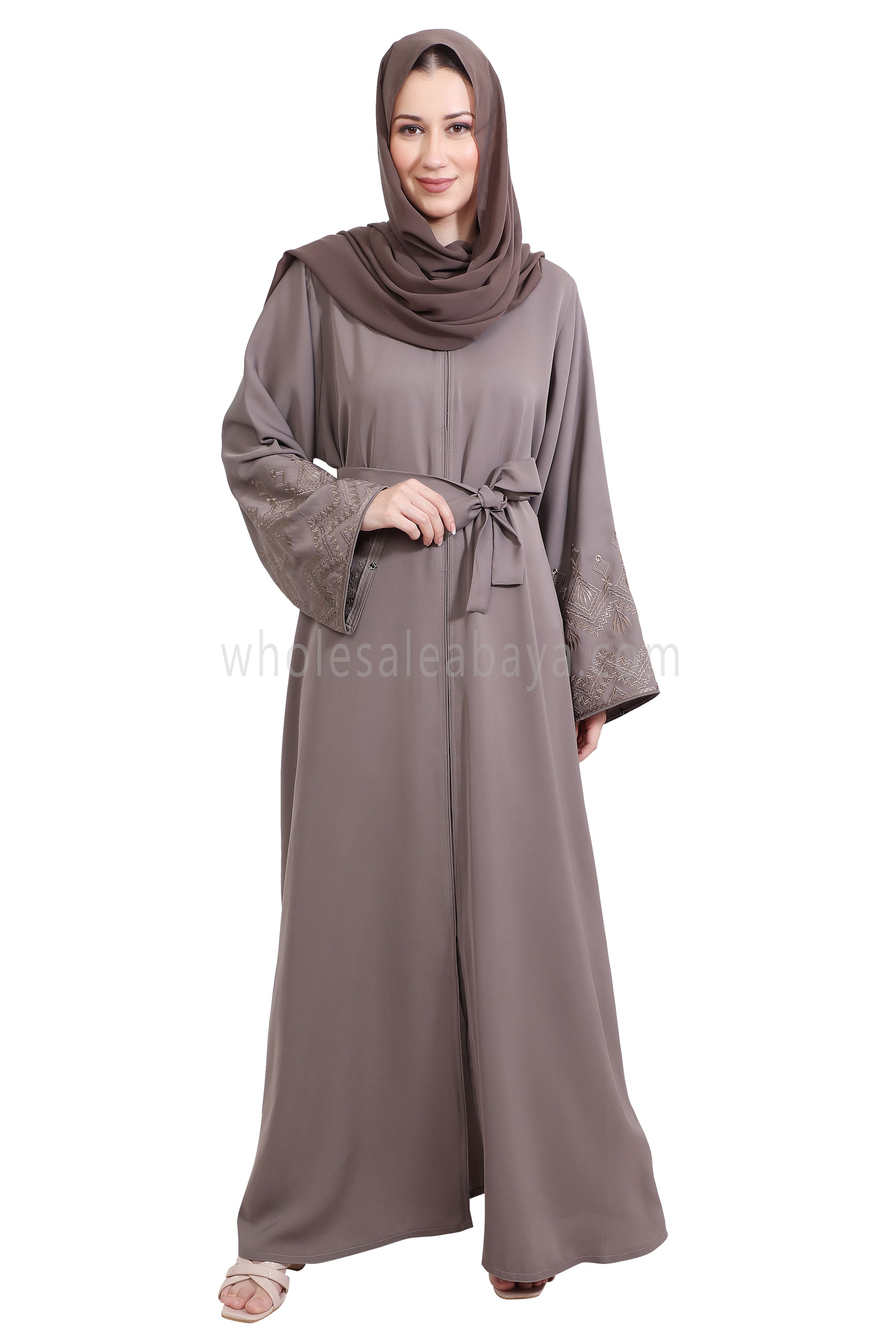 Nida Open Abaya With Embroidered Sleeves