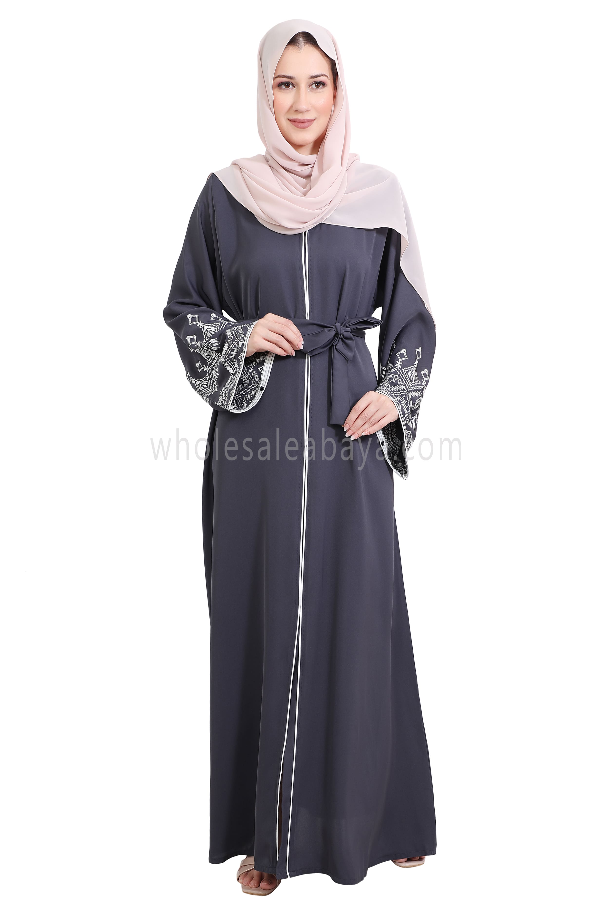 Nida Open Abaya With Embroidered Sleeves