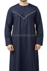 Premium Omani Thoubes with Embroidered "V" Stitching Navy Blue