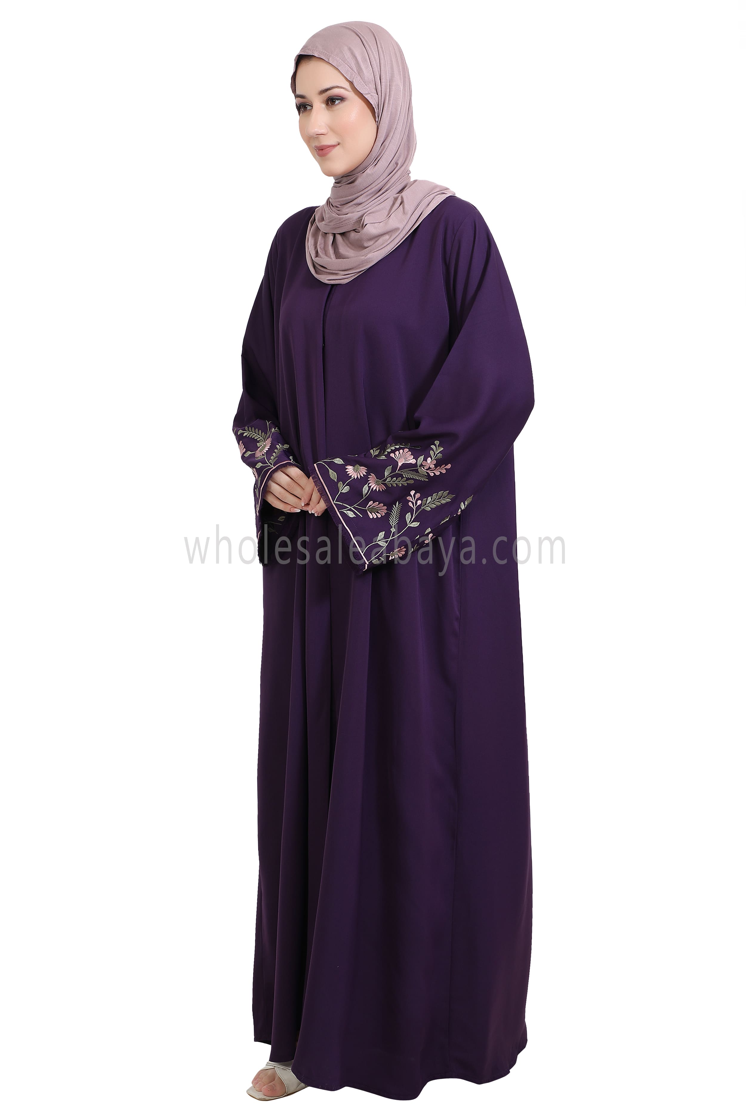 Nida Open Abaya With Embroidered Sleeves