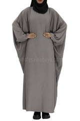 Plain Closed Butterfly Abaya With Inner Belt Silver Grey