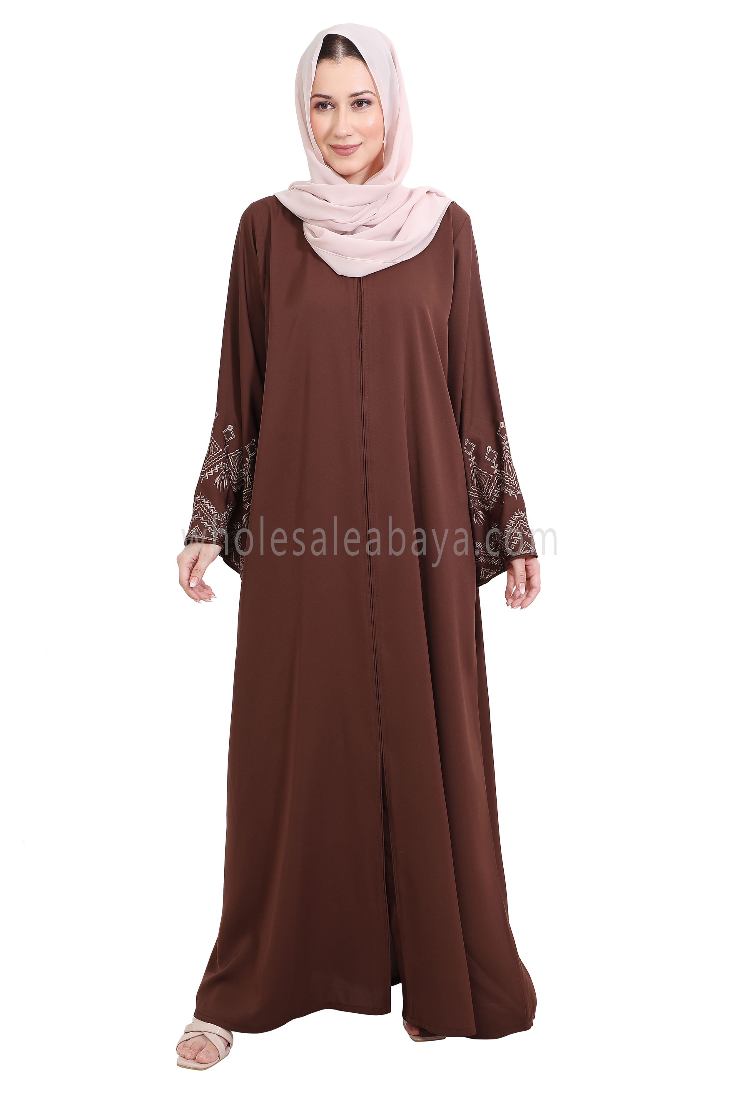 Nida Open Abaya With Embroidered Sleeves