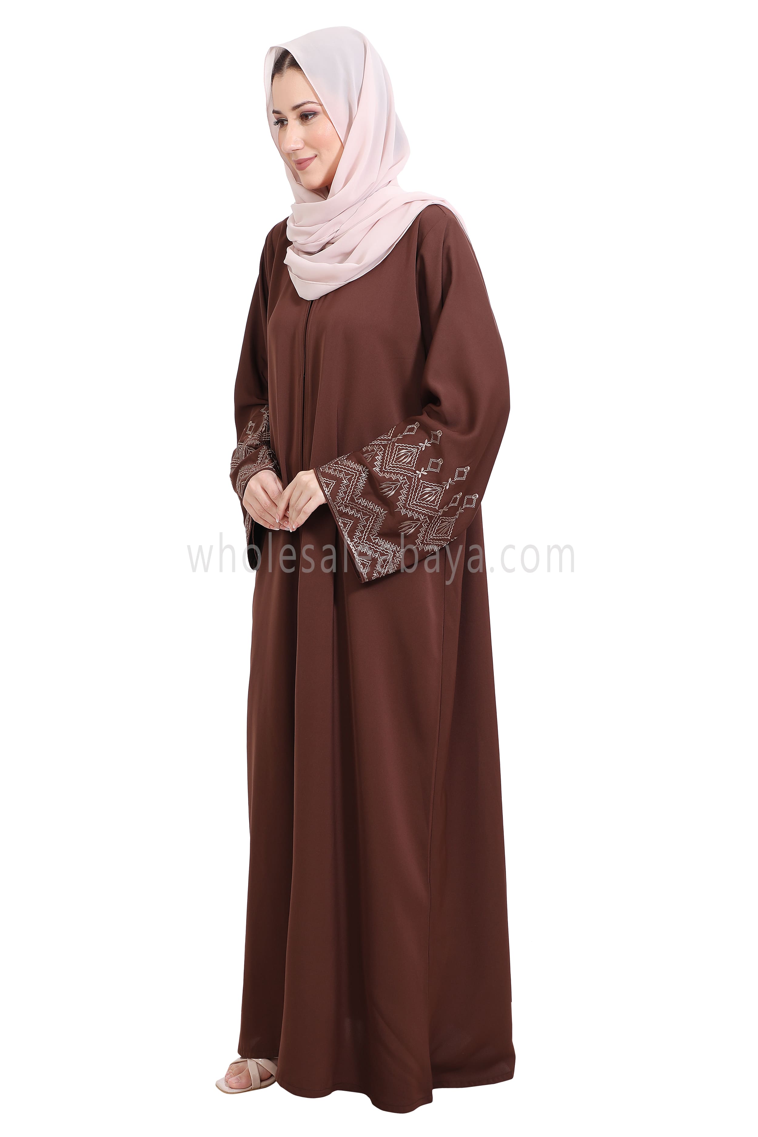 Nida Open Abaya With Embroidered Sleeves