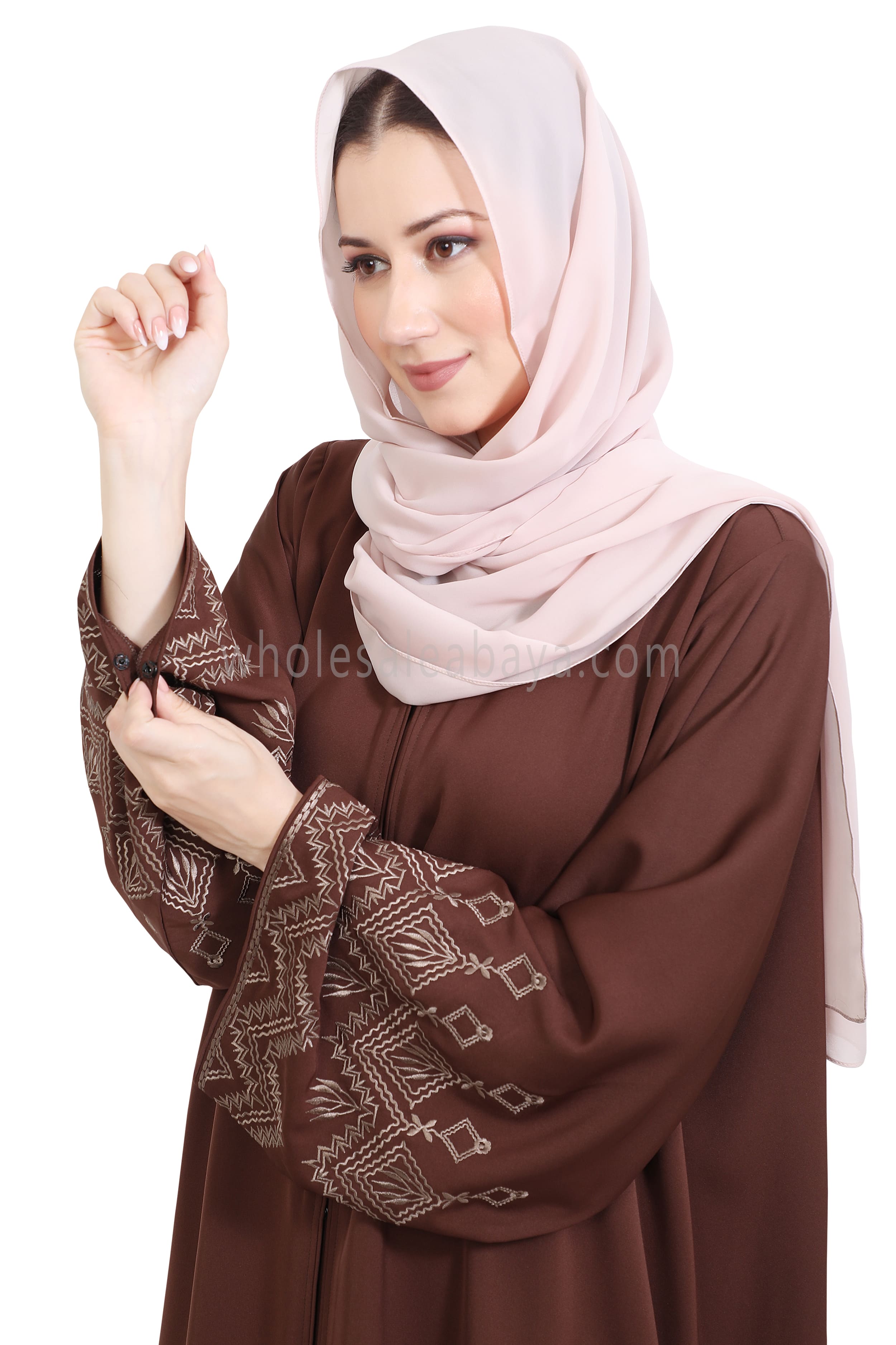 Nida Open Abaya With Embroidered Sleeves