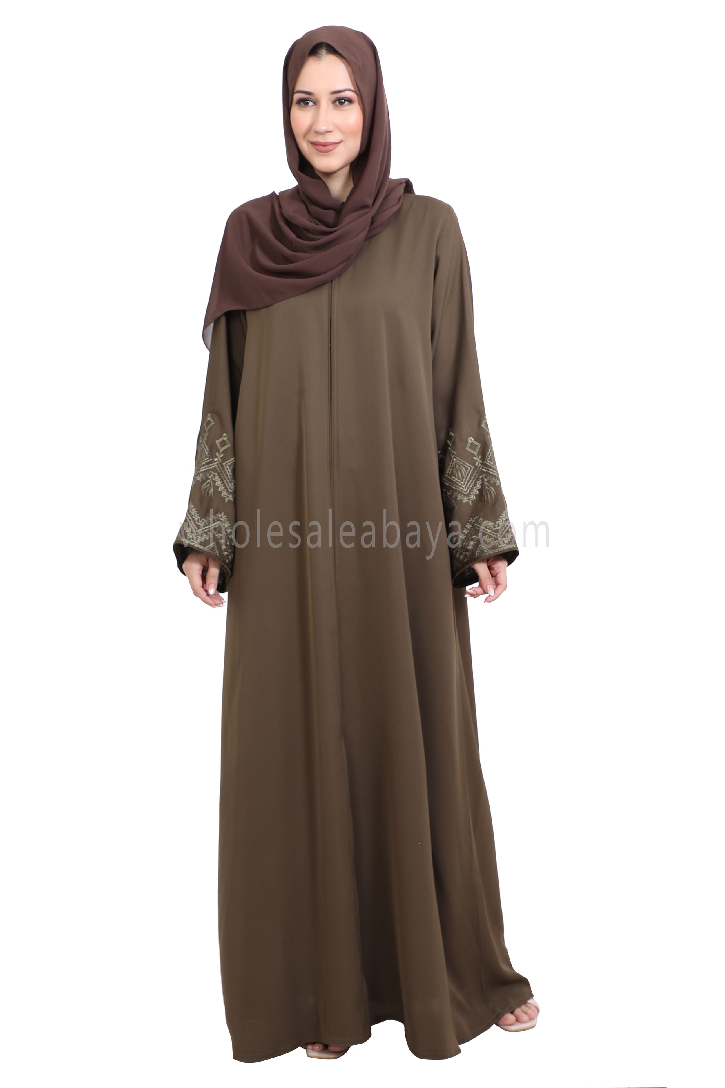 Nida Open Abaya With Embroidered Sleeves