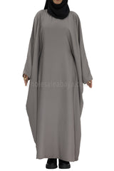 Plain Closed Butterfly Abaya With Inner Belt Silver Grey