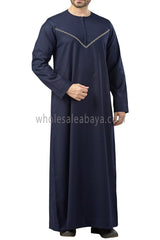 Premium Omani Thoubes with Embroidered "V" Stitching Navy Blue