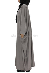 Plain Closed Butterfly Abaya With Inner Belt Silver Grey