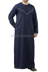Premium Omani Thoubes with Embroidered "V" Stitching Navy Blue
