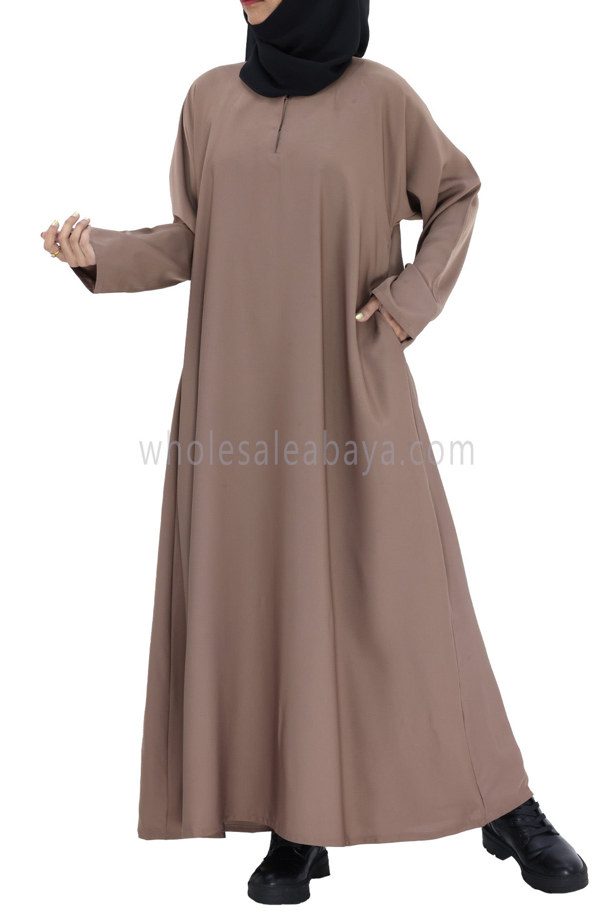 Plain Closed Abaya With  A-Line Straight Cut Mocha Brown