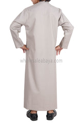 Boy's Premium Omani Thoube with Embroidered "V" Stitching Stone Beige
