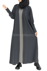 2 In One Front Open Abaya With Inner Slip Dress Silver Grey