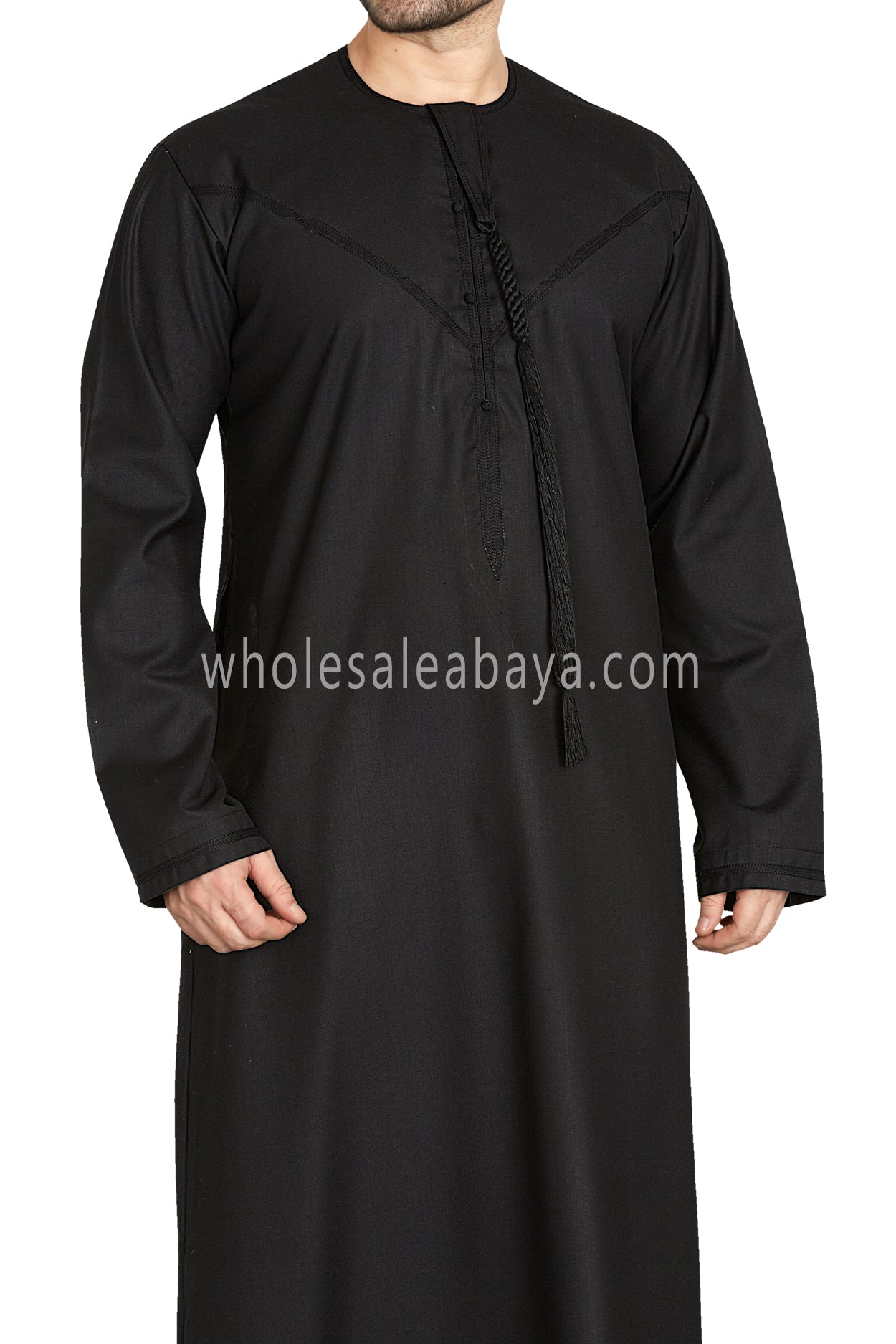 Men's Premium Emirati Thoube  With Buttons & Tassel Black
